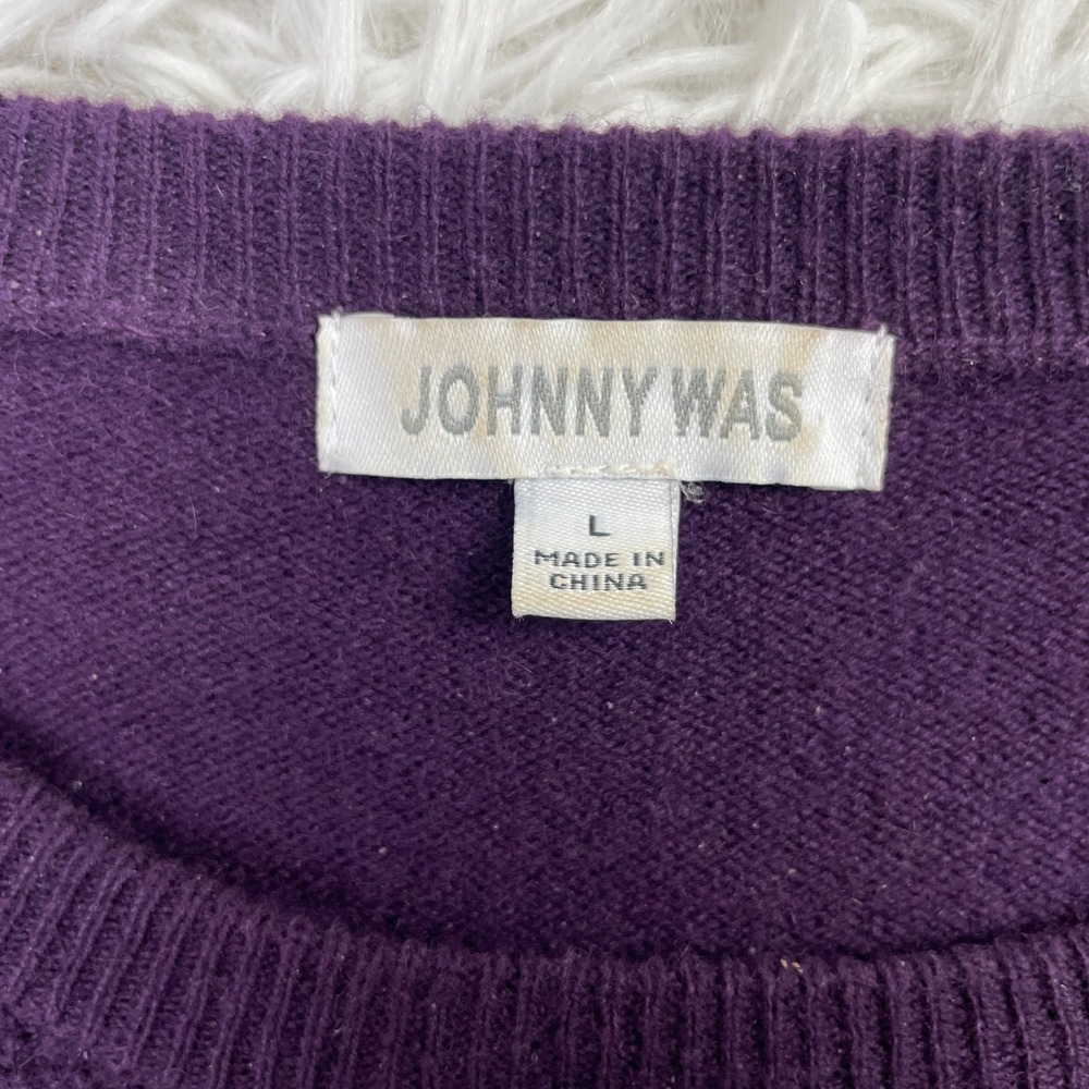 Johnny Was Sweater Womens L Purple Mishika Waffle Pullover Wool Cashmere Blend - Picture 3 of 9